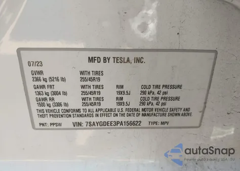 2023 Tesla Model Y Awd/Long Range Dual Motor All-Wheel Drive из США, поврежденный, VIN 7SAYGDEE3PA156622